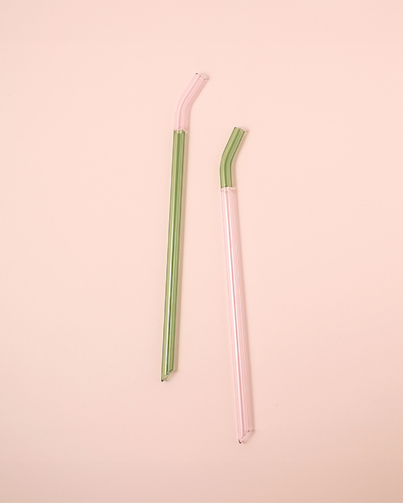 好玻 GOODGLAS 雙色玻璃吸管單入組 粉&綠色（彎口款）