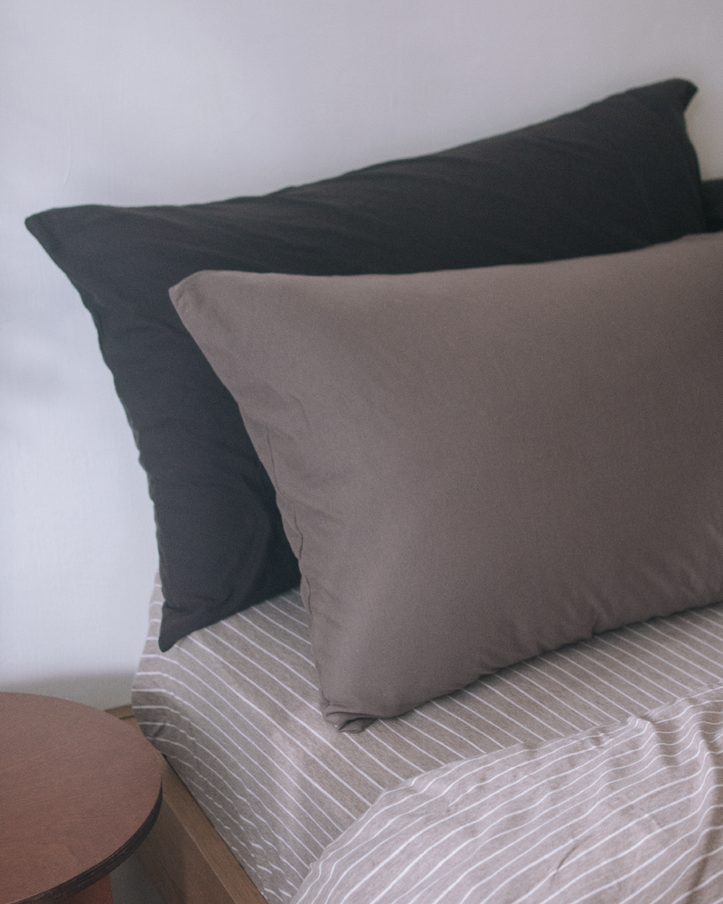 可可色/深咖啡色 舒軟竹節棉枕套兩入組