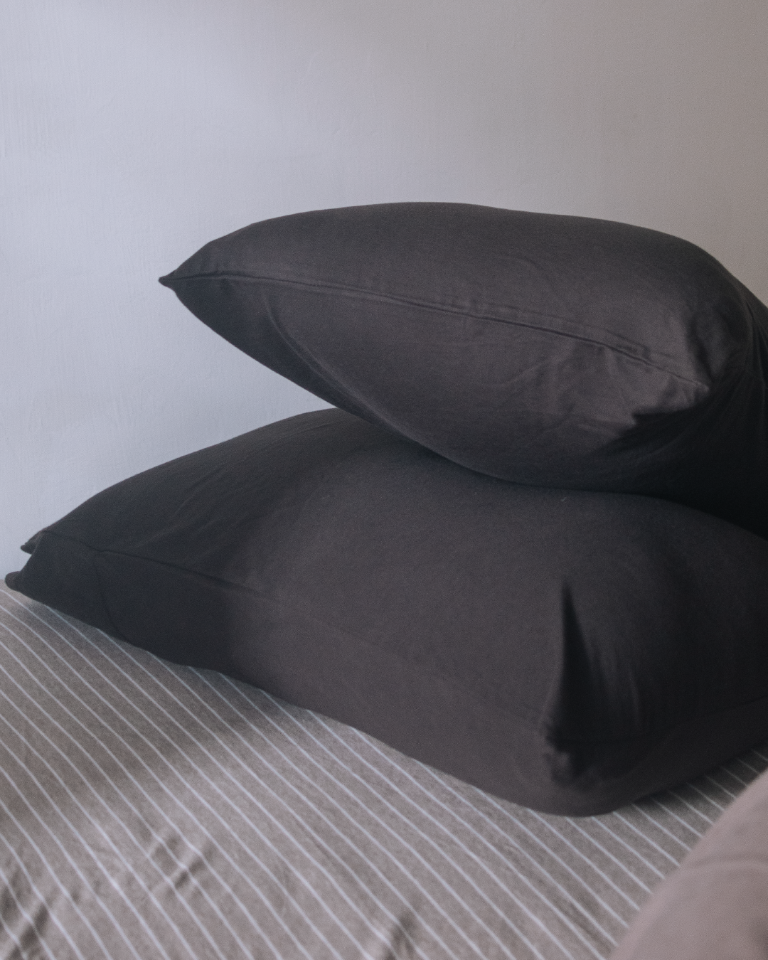 可可色/深咖啡色 舒軟竹節棉枕套兩入組