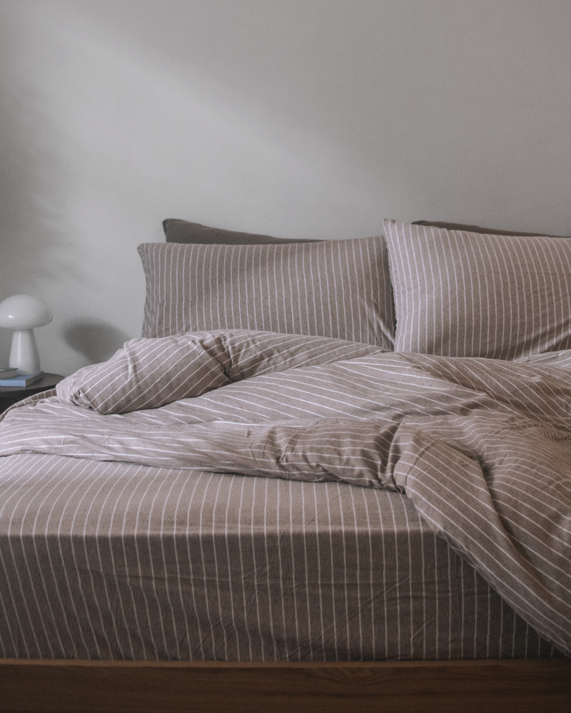 latte stripe 淺咖+米色條紋 舒軟竹節棉床包組