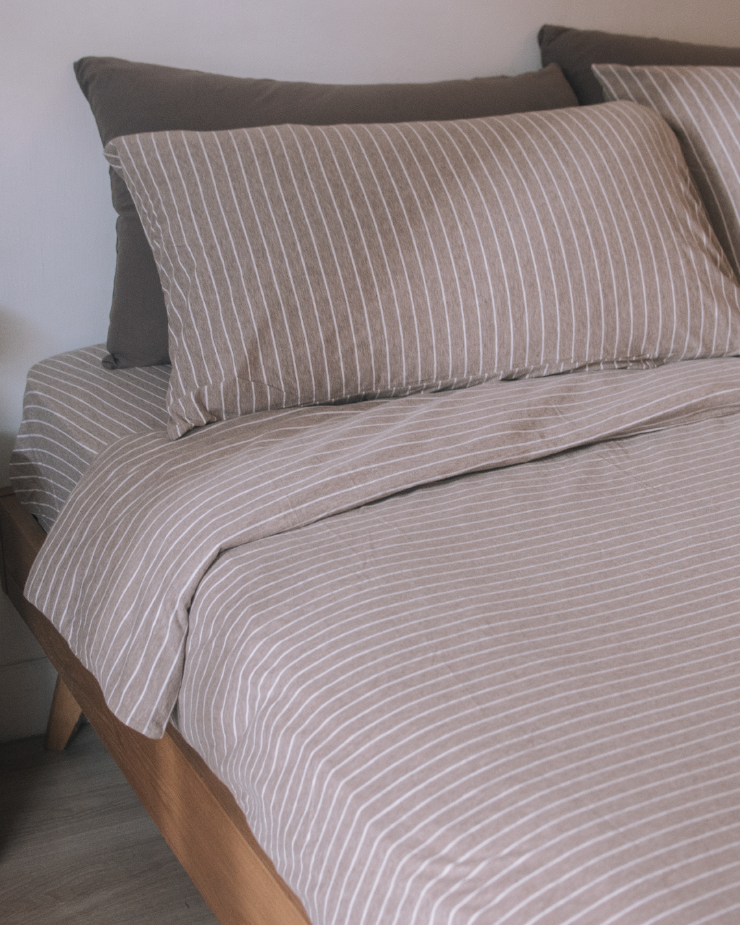 latte stripe 淺咖+米色條紋 舒軟竹節棉床包組