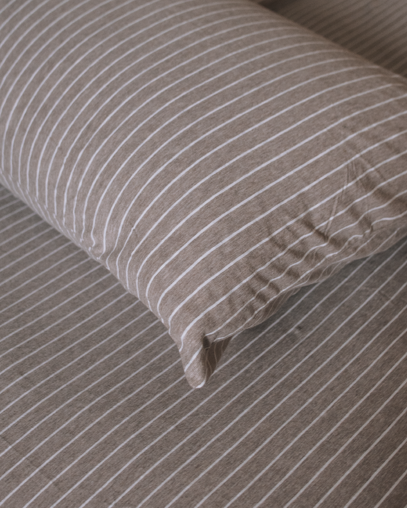 latte stripe 淺咖+米色條紋 舒軟竹節棉床包組